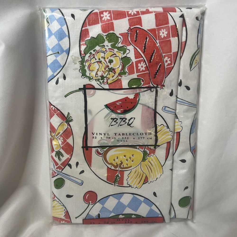 BBQ Vinyl Tablecloth 52x70" Oval‎ Party Plate Food Summer Outdoor Picnic
